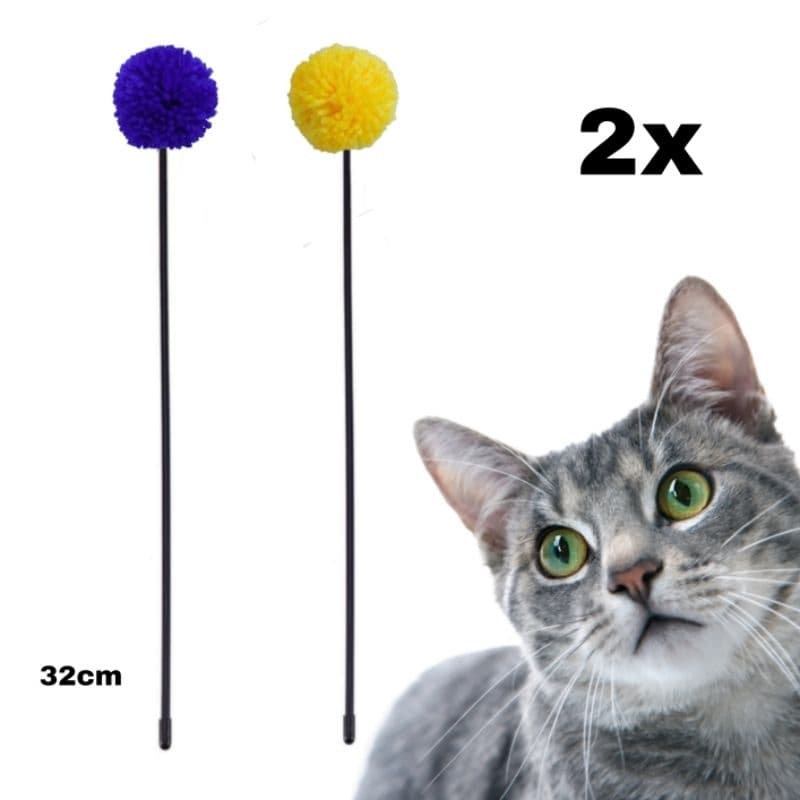 Brinquedo Gato Varinha 02pçs Vara Para Gato  Pom pom de lã E Guizo