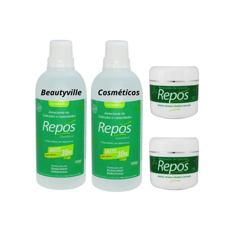 02 Amaciante Amolecedor Cuticulas e Calosidades 120ml Repos + 02 Creme Removedor 120g Repos