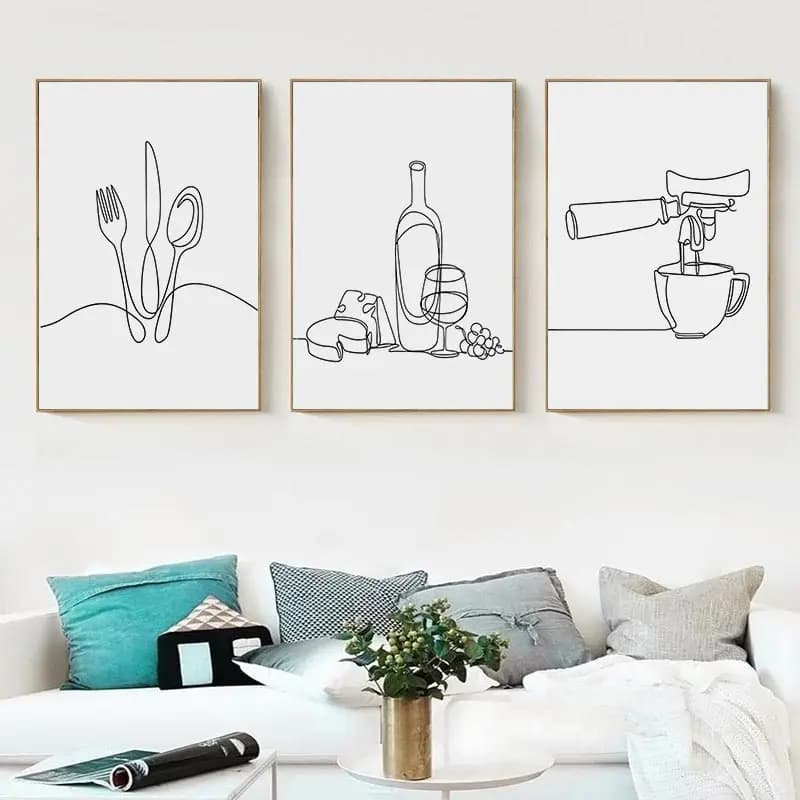 Kit Quadros Decorativos  Para Cozinha Café Decoração Talheres e Bebida Composição Parede