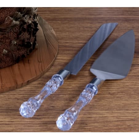 Kit Conjunto Talheres Para Bolo Espátula E Faca Cristal Inox