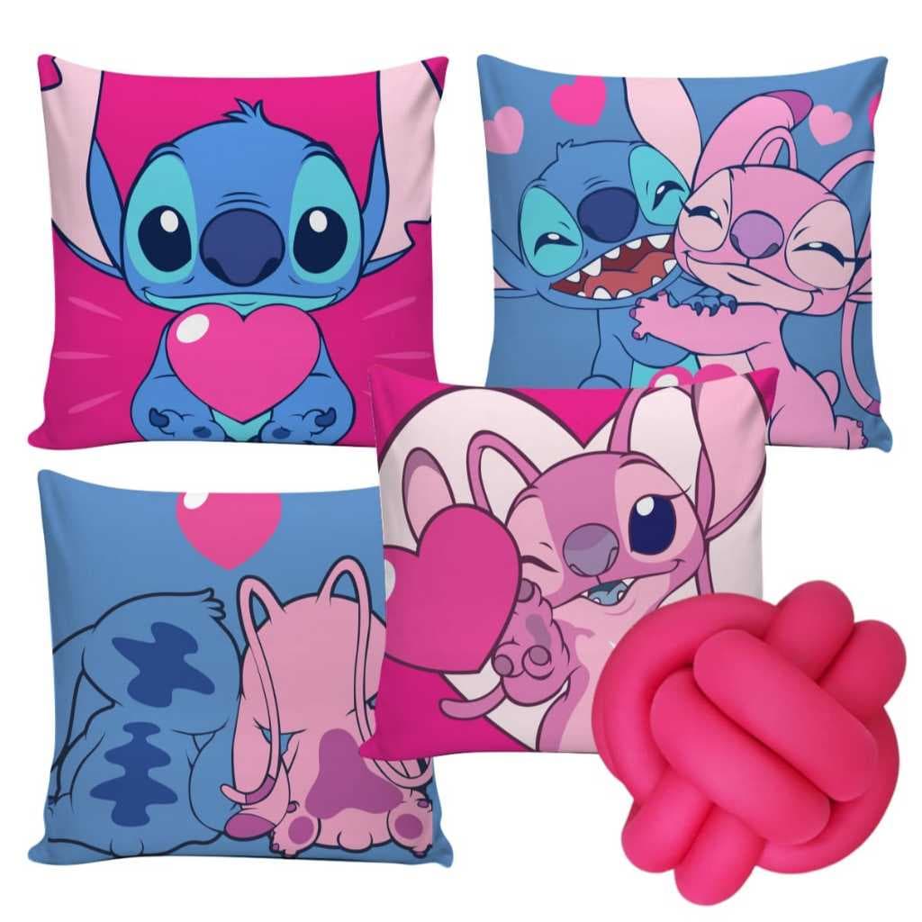 Kit 4 Capa Almofada Personalizada +Almofada de Nozinho Quarto Sala com Zíper Lilo Stitch