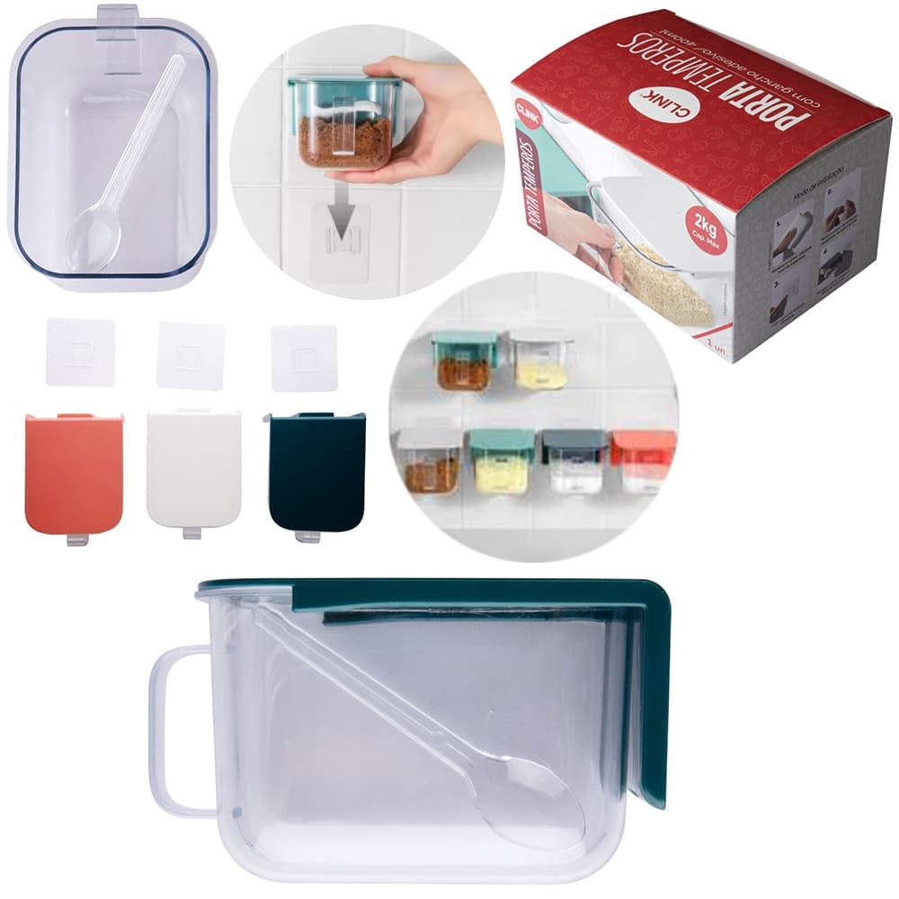 Porta Temperos 400ml Gaveta Adesivo Suporta Até 2kg Com Colher Parede Cozinha Churrasco 1 unidade - Envio Imediato - Produto Premium