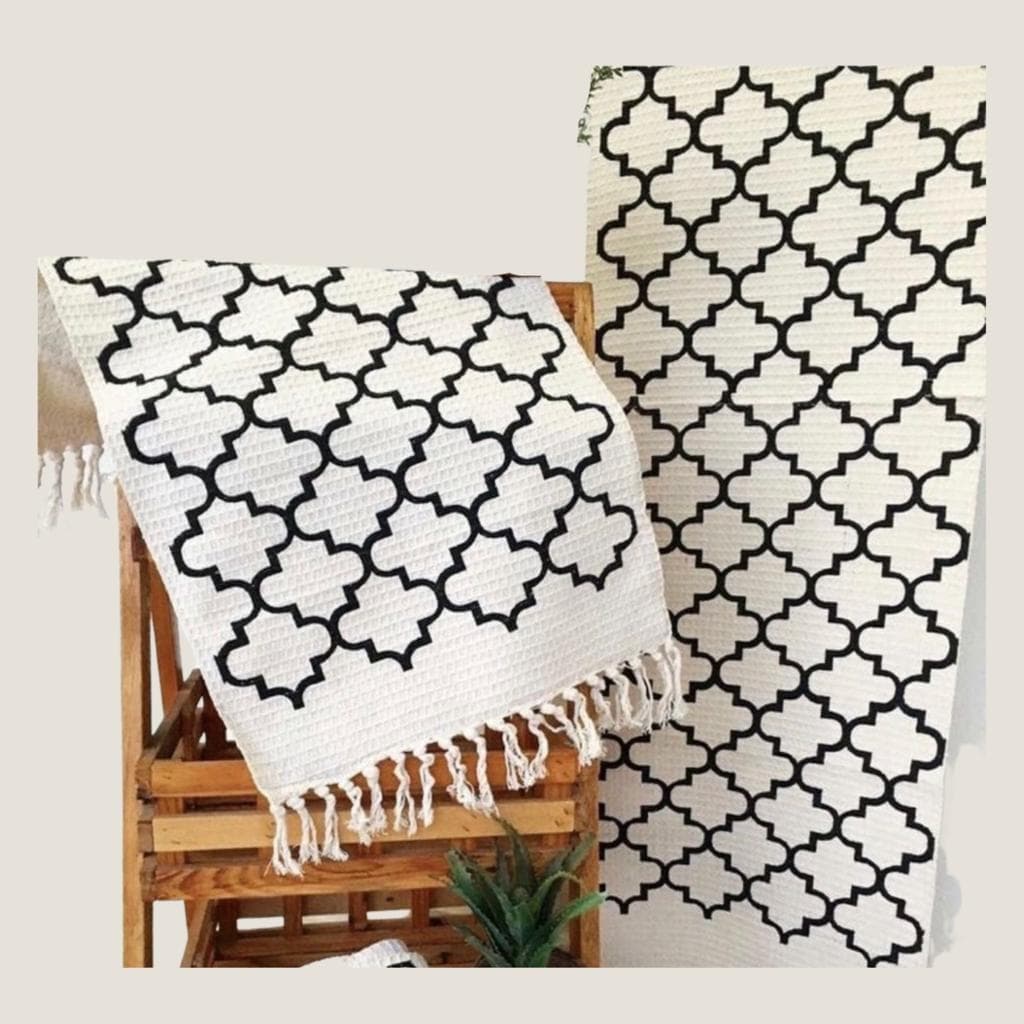 3 Pecas de Tapete Passadeira Cozinha Geométrico Decoração Alto Padrao Cru Branco