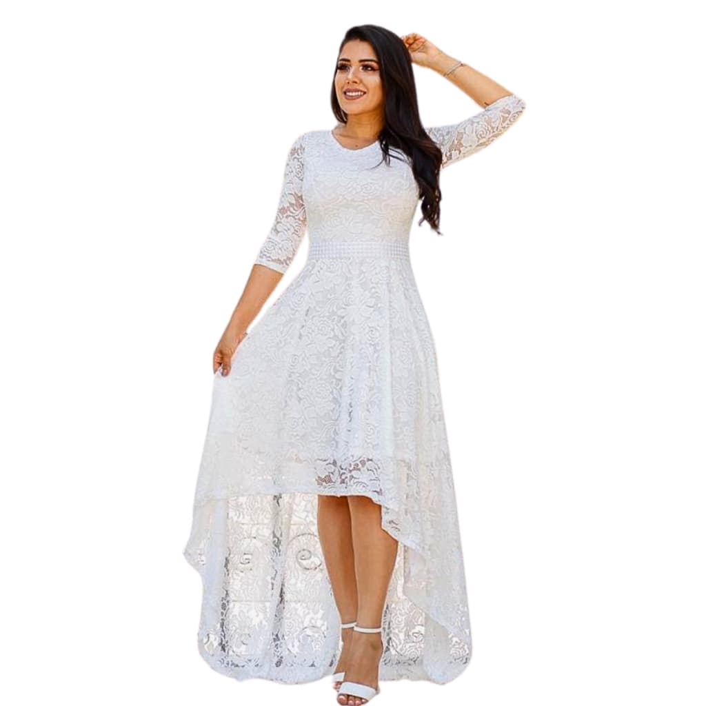 Vestido de festa Casamento Noiva Civil Mullet renda floral Sonia Anair