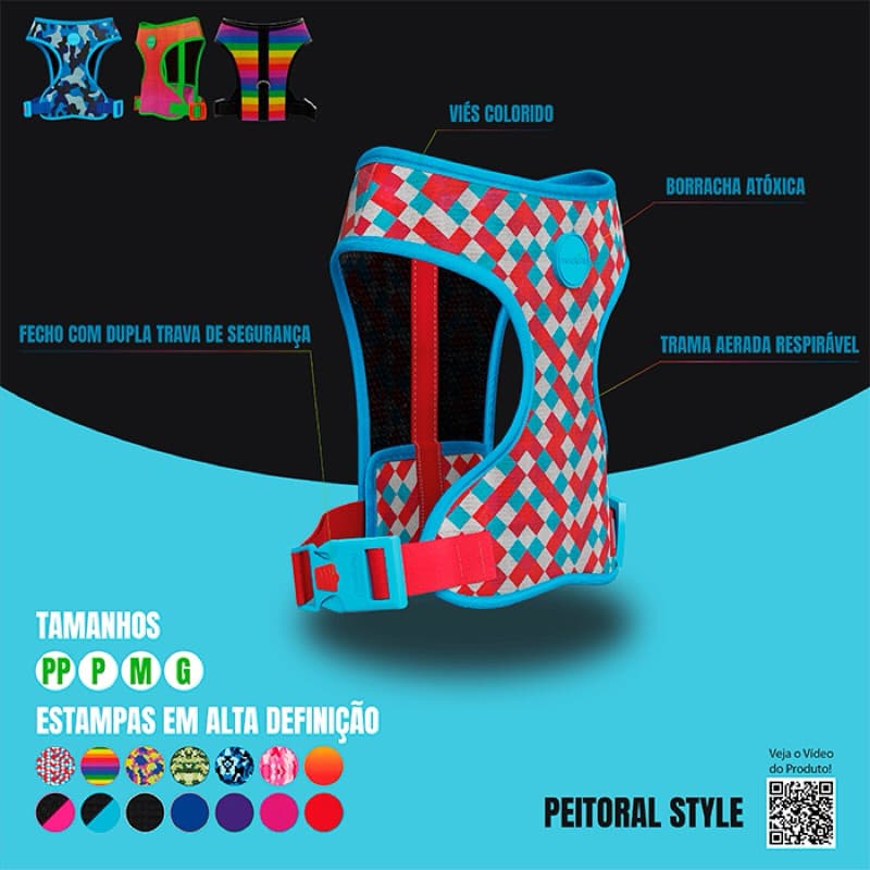 Peitoral mesh + GUIA GRÁTIS - todas raças e tamanhos - York - Bulldog - Pug - Shitzu - Lhasa