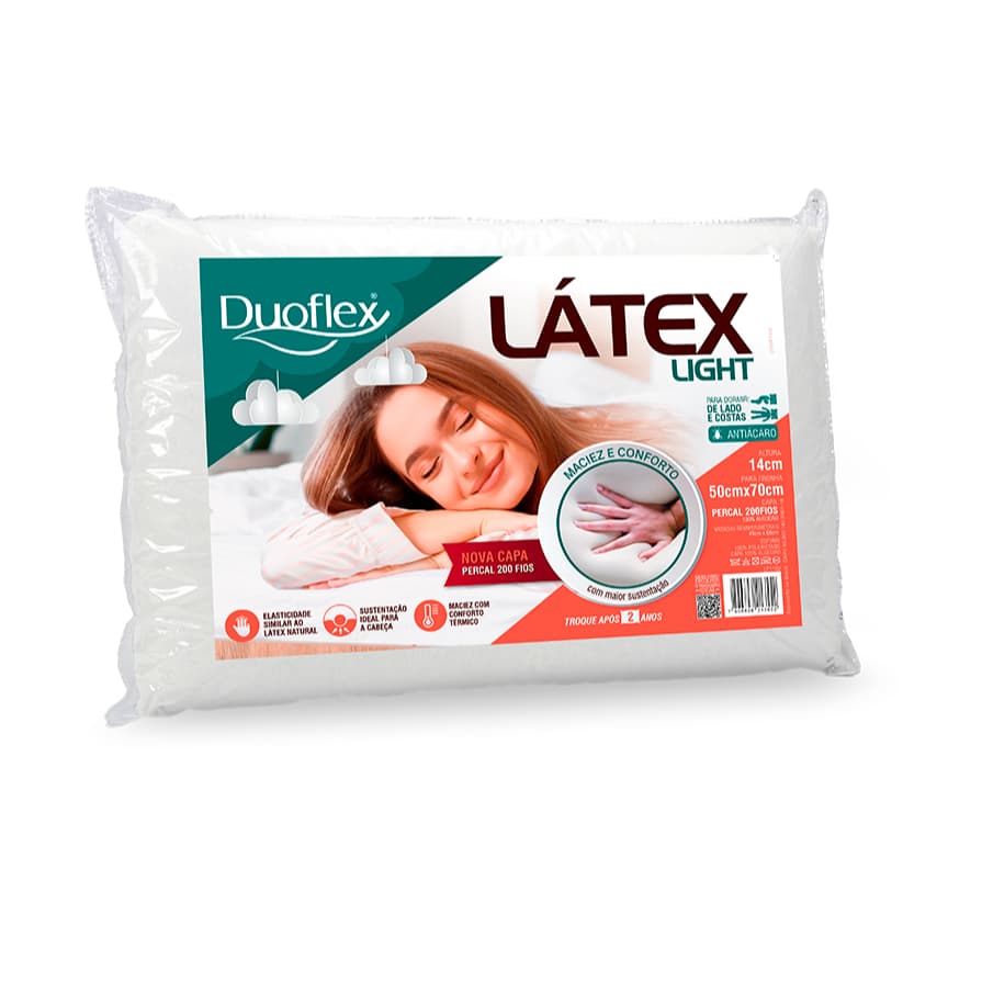 Travesseiro Látex Light Duoflex Com Capa Percal 200 Fios 14cm