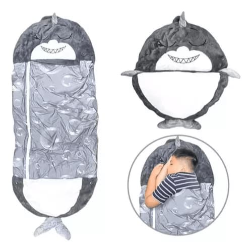Cobertor Saco De Dormir Infantil Modelo Tubarão Travesseiro E Pelúcia 3 Em 1 Colorido Bbr toys
