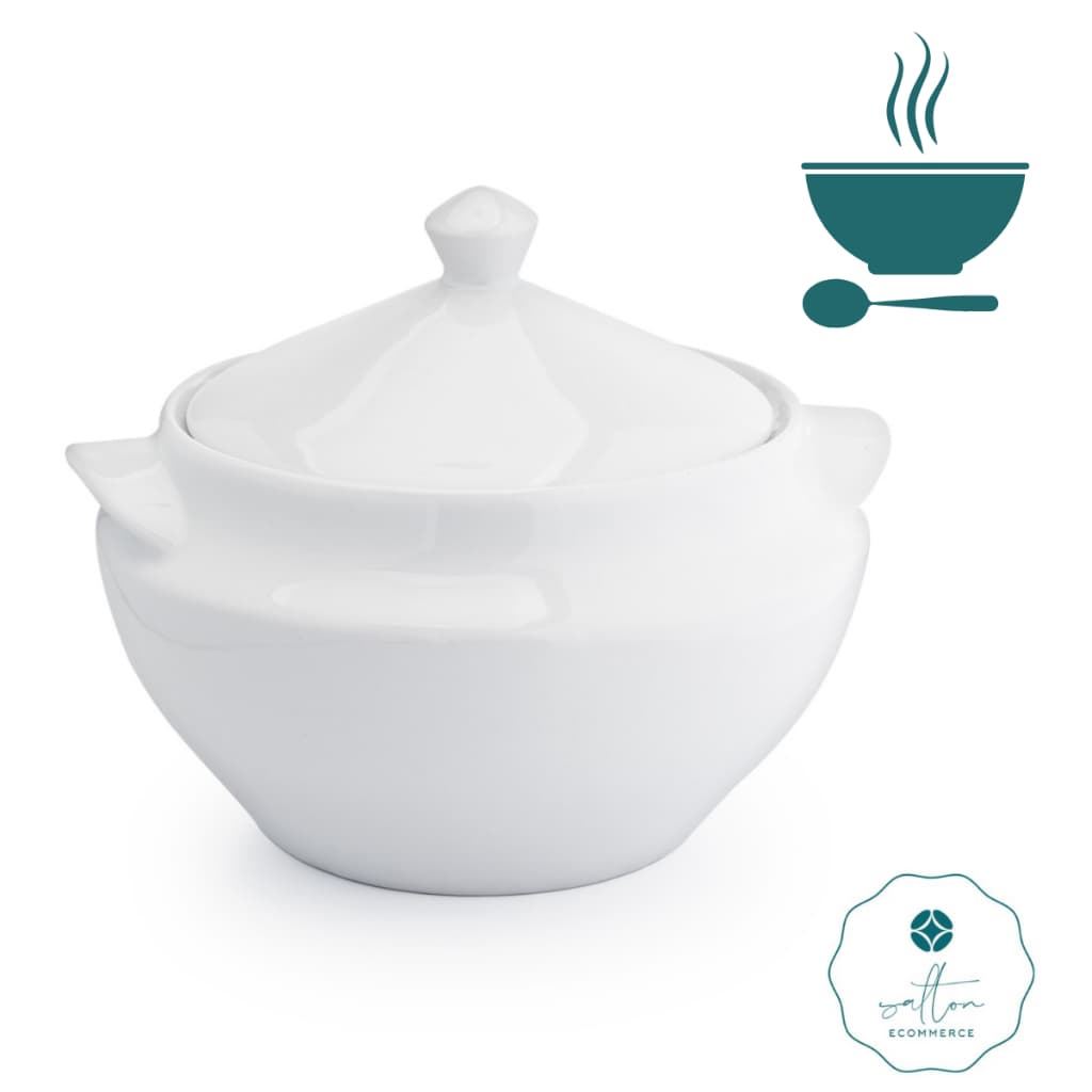 Sopeira de Porcelana Branca Grande com Tampa – Tigela p/ Sopa e Caldo Cumbuca 2900ml