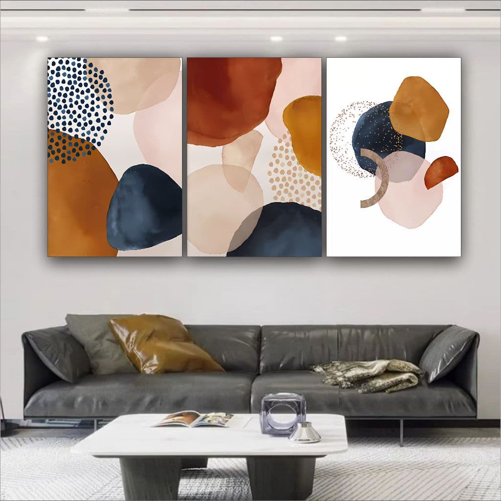 Quadro Decorativo Abstrato Formas Pintura Aquarela 3 pç