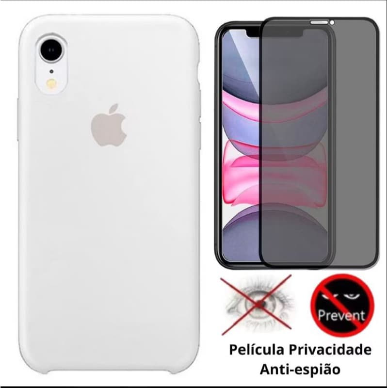 Kit 2 em 1 Capa + Pelicula Para iPhone  XR- Case Silicone Aveludada + Pelicula Privacidade 3D 5D