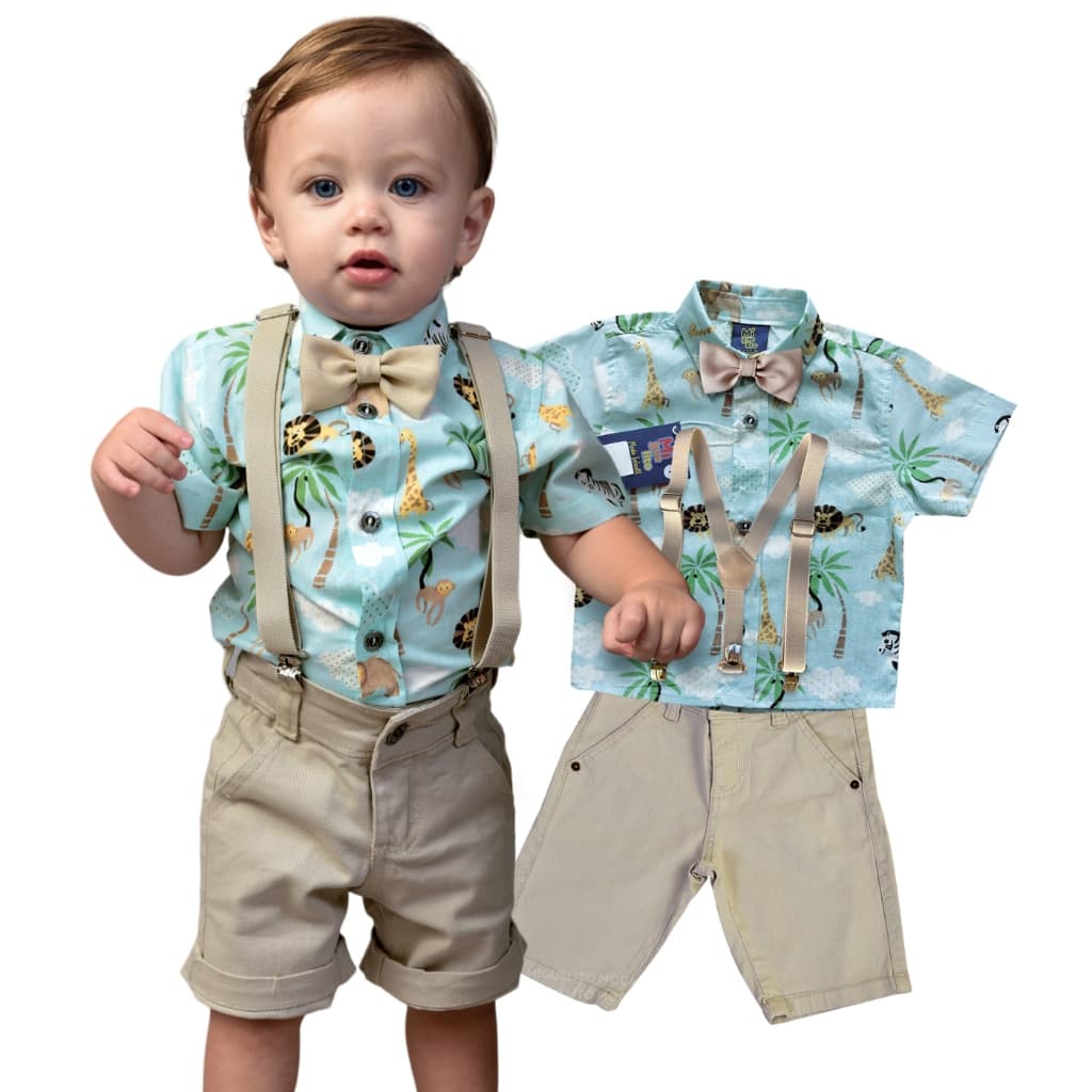 Roupa Festa Infantil Safari Arca De Noé Bege Rei Leão Aniversario.