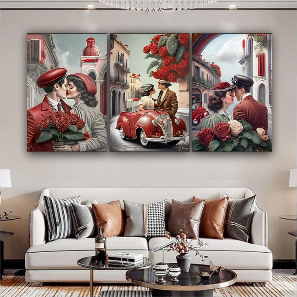 Quadro Decorativo Casal Romântico Elegante Sala Quarto 3 pç