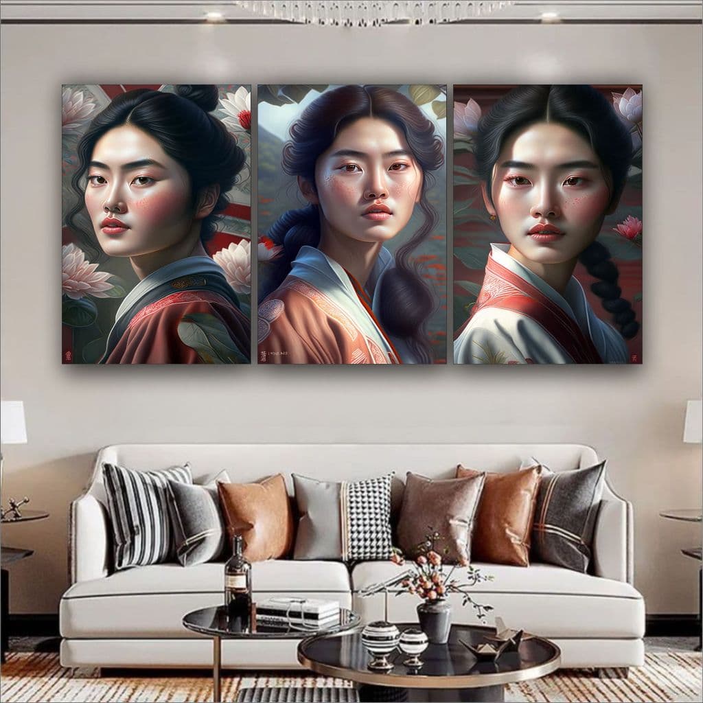 Quadro Decorativo Garota Japonesa Arte Sala Quarto 3 pç