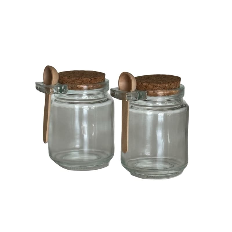2 Pote de vidro tempero com colher em Bambu e tampa rolha 255 ml saleiro açucareiro kit tempero