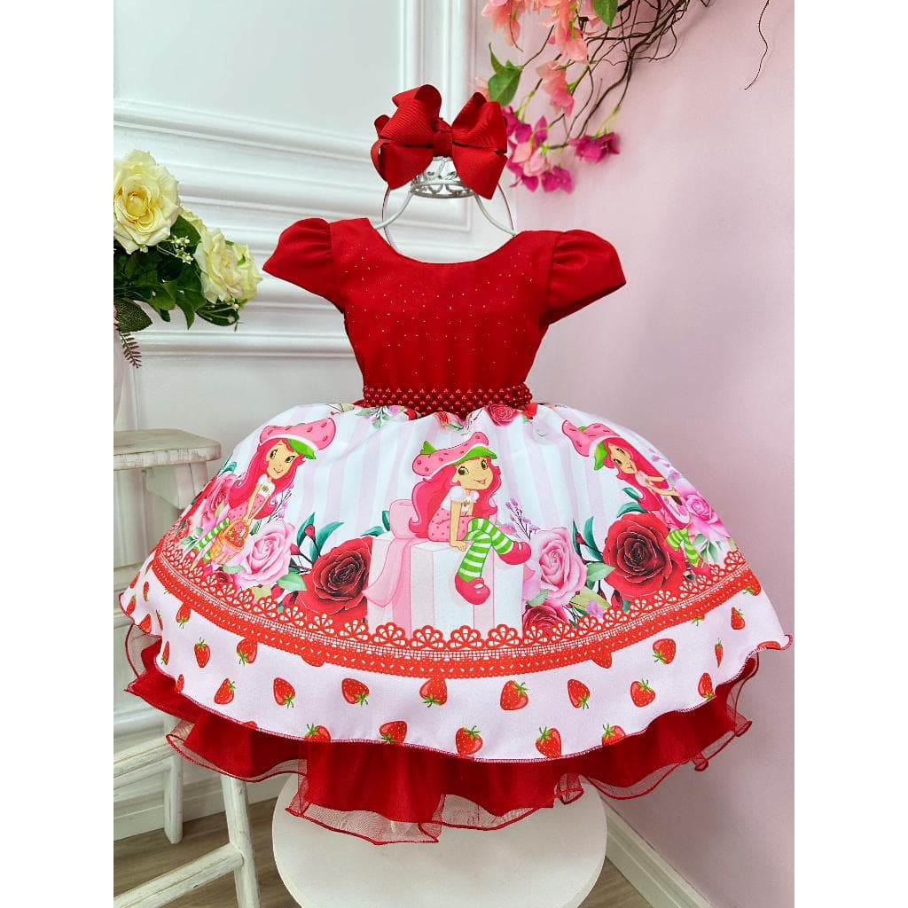 Vestido Infantil Temático Princesas Moranguinho Desenho Aniversários