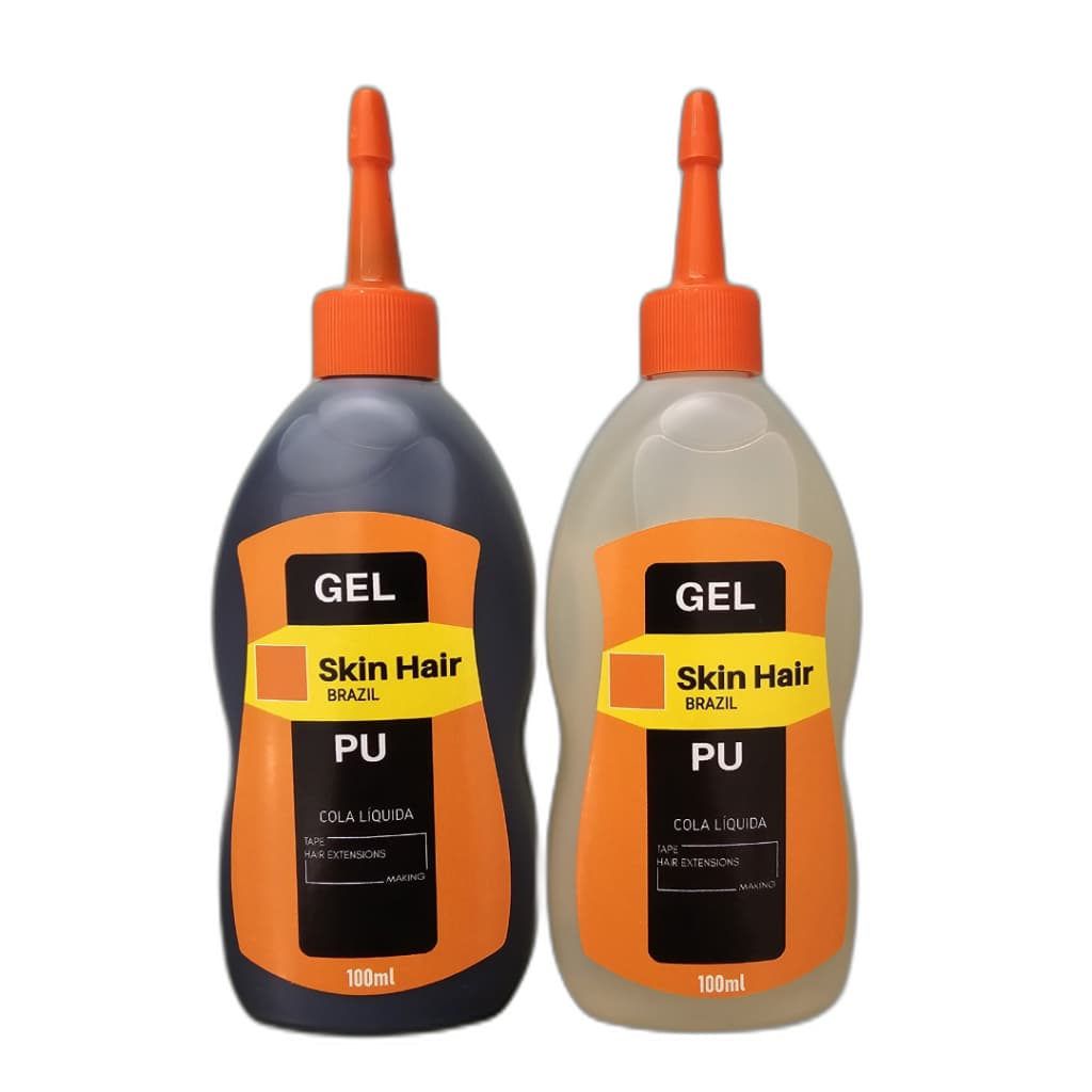 Cola Líquida 1 GEL PU Preto + 1 Gel Transparente 100ml produzir Mega Hair Adesivo nano pele e invisível SkinHairBrazil