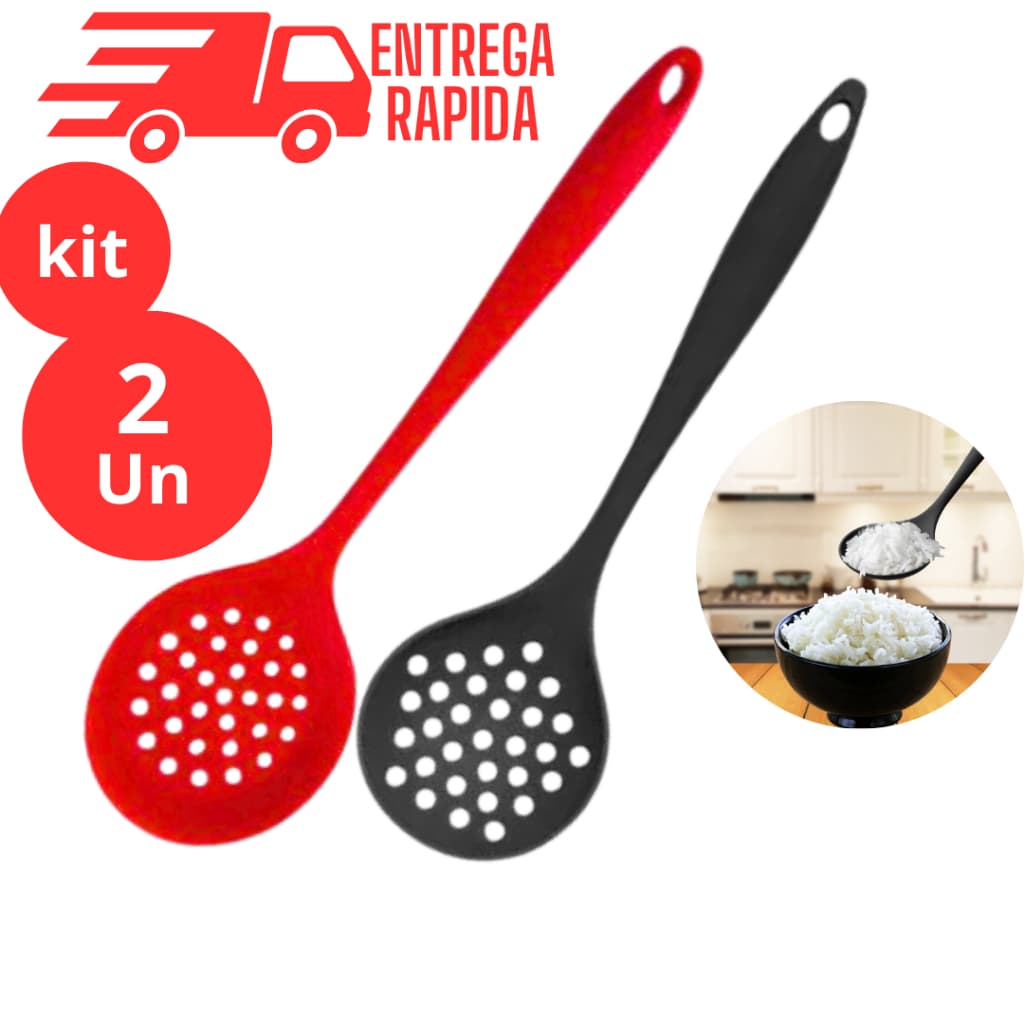 KIT 2 ESCUMADEIRA SILICONE 28,5cm ESPUMADEIRA  UTENSILIO DE COZINHA, RESTAURANTE FRITURA RESISTENTE ALTA TEMPERATURA
