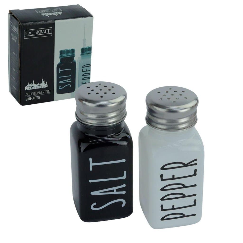 Kit Saleiro Pimenteiro Vidro 2 Peças Manhattan Preto e Branco
