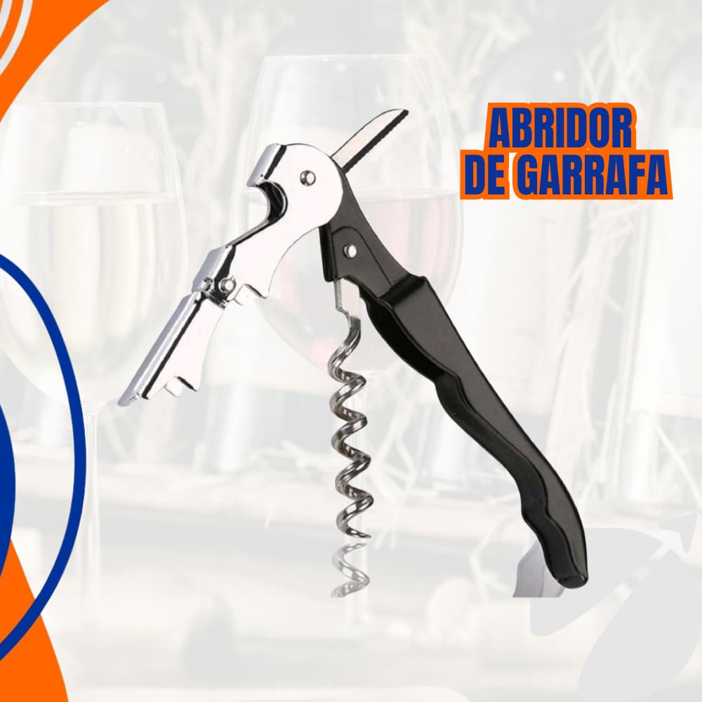 Abridor de Garrafas Vinho Articulado Prático Metal Preto Saca Rolhas
