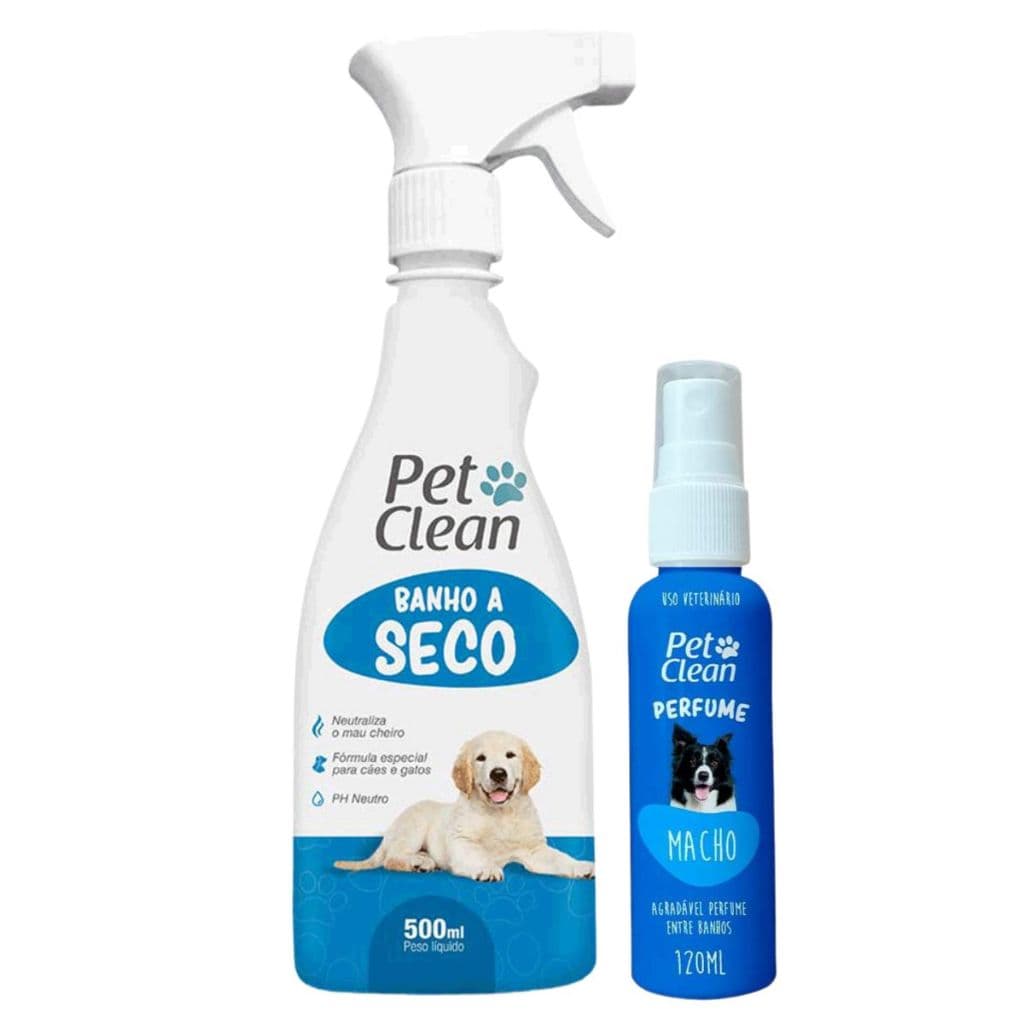 Banho a Seco Spray Pet Clean 500 mL + Perfume 120 mL para Cães e Gatos