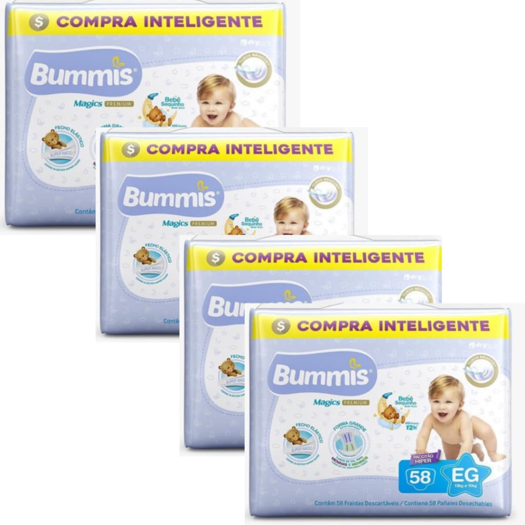 Kit 4 Pacotes Fralda Bummis Tubos Mágicos Hiper - Todos os Tamanhos