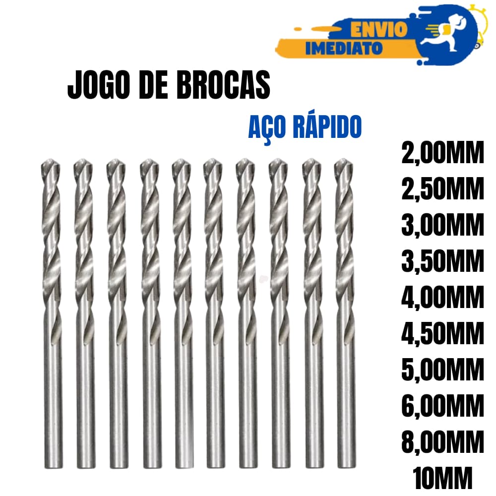 Jogo de Brocas com 10 Brocas de Aço Rápido Metal DIN 338 HSS