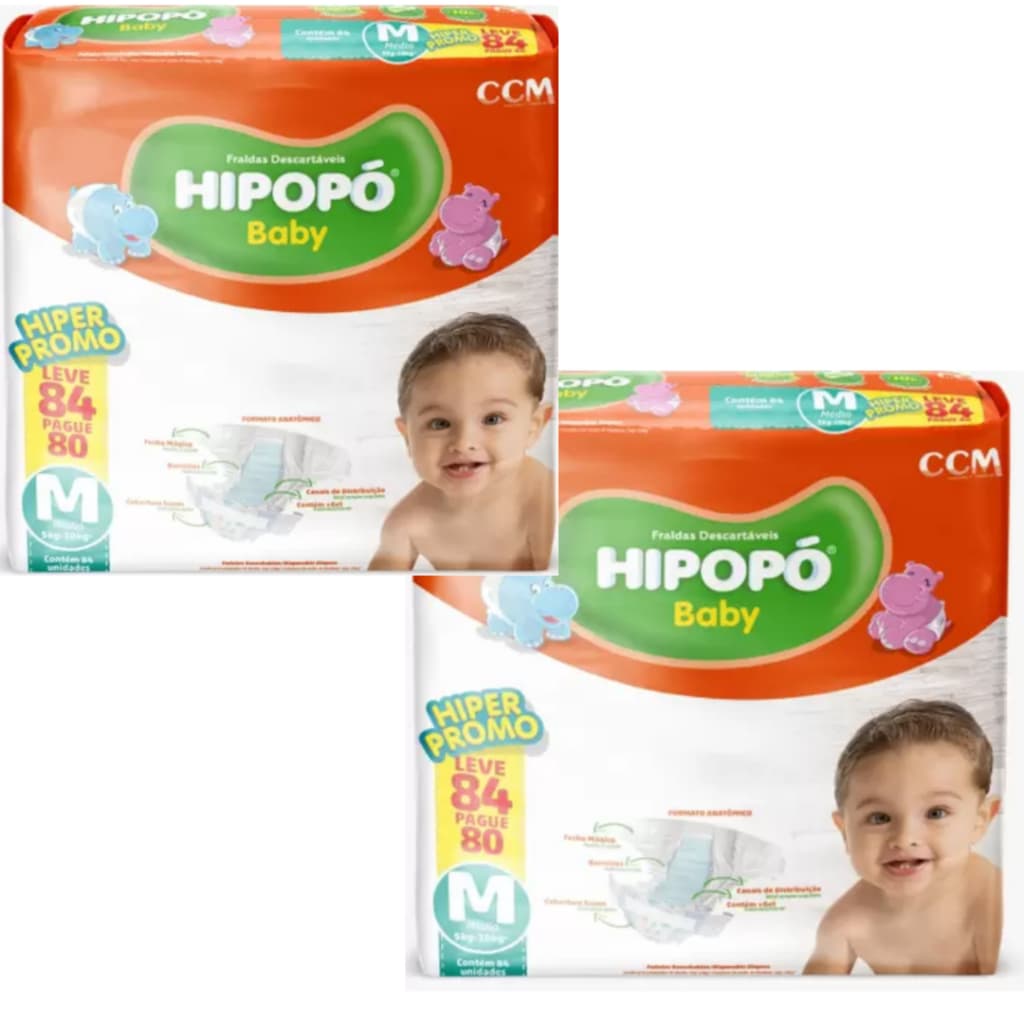 Kit com 2 Pacotes de Fraldas Hipopó Baby Hiper – Alta Absorção e Proteção (Todos os Tamanhos)