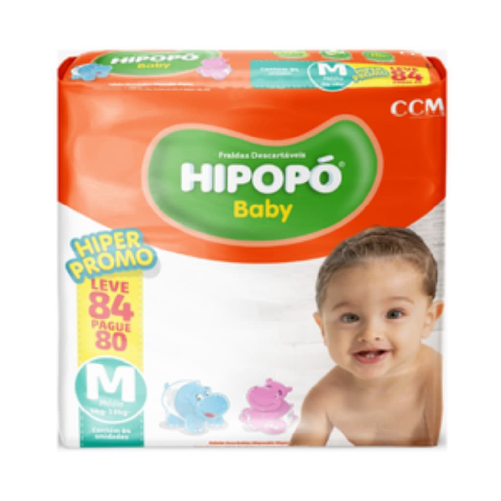 Fralda Hipopó Baby Hiper M - 84 Unidades - 5 a 10kg Atacado