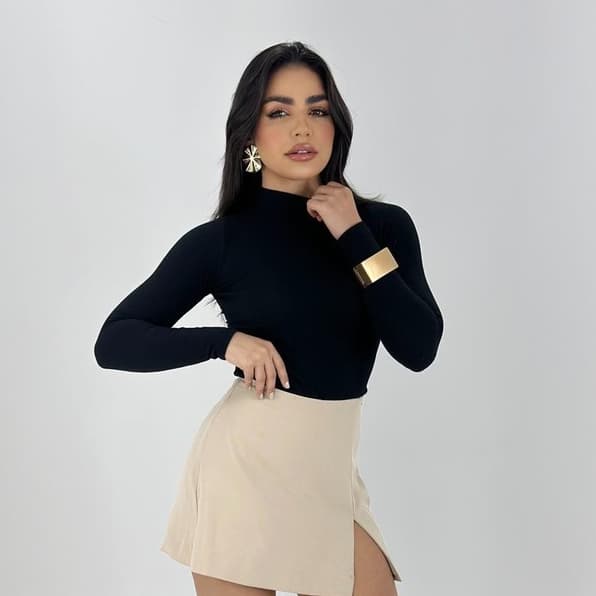 Blusa Feminina Manga Longa Gola Alta Frio Social Segunda Pele Blusinha Básica Trabalho Festas Dia-a-dia