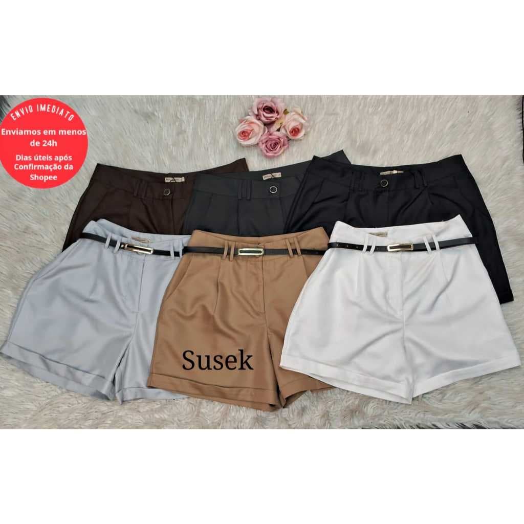 Short em Gabardine Cintura Alta Barra Dobrada Moderno G175