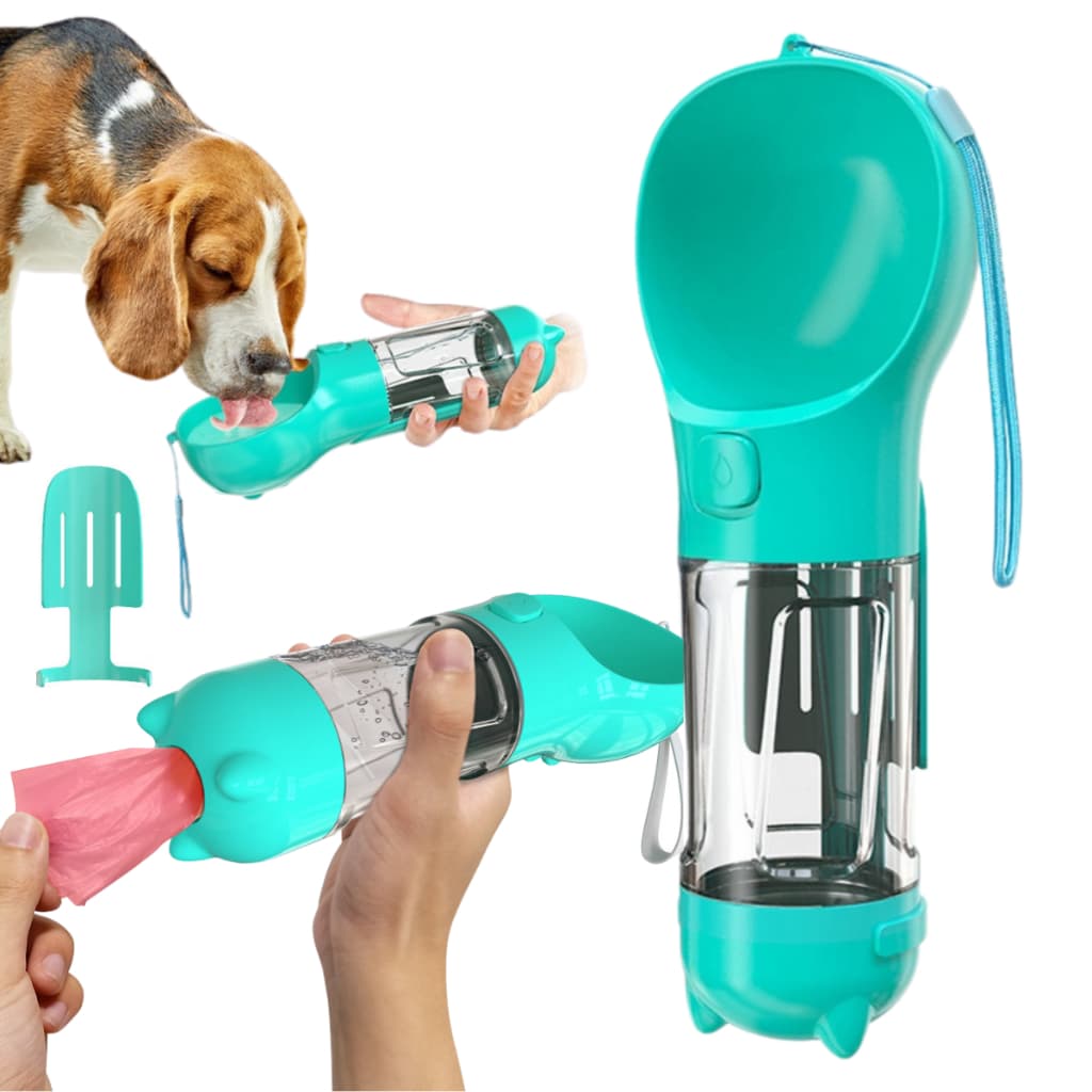 Garrafa Água Pet Bebedouro Portátil Cão Cachorro 3 Em 1