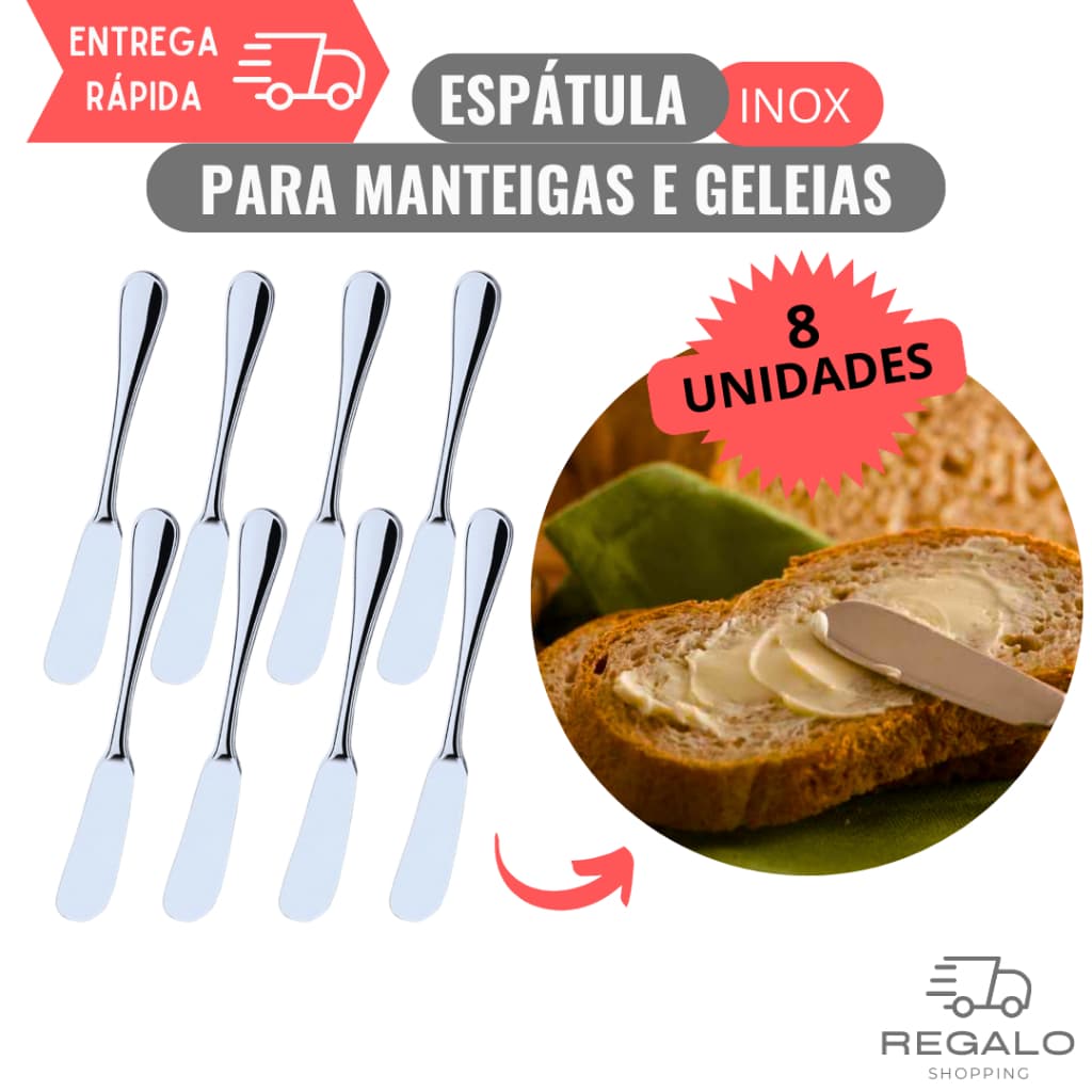 Kit 8 Espátulas de Manteiga marca Garbo Espatula para Patês Geleias Doces em Aço Inox