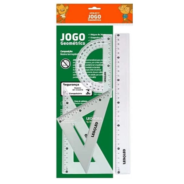 Kit Geométrico De Réguas 4 Pçs Escolar Esquadro Transferidor