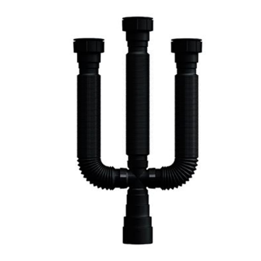 Sifão Triplo Sanfonado Flexível Universal Tanque Maquina Lava louças Cozinha Preto