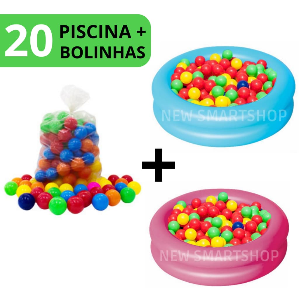 Piscina de Bolinha 20 Bolinhas + Piscina Inflável Infantil 60 Cm Redonda Menino Menina Verão Criança Praia Jardim