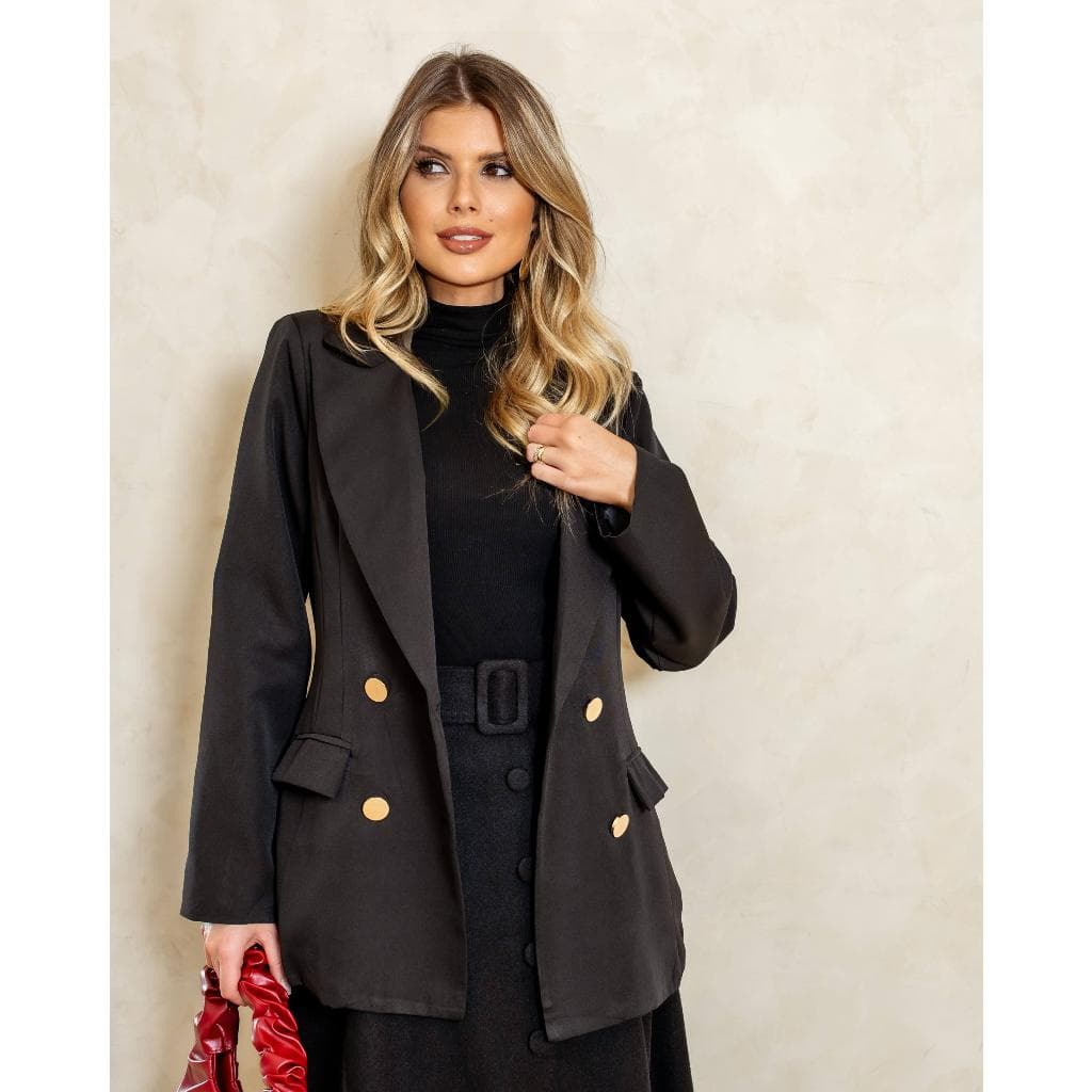 Blazer Feminino Forrado Alfaiataria Alongado Premium Luxo Confortável Botões Encorpado