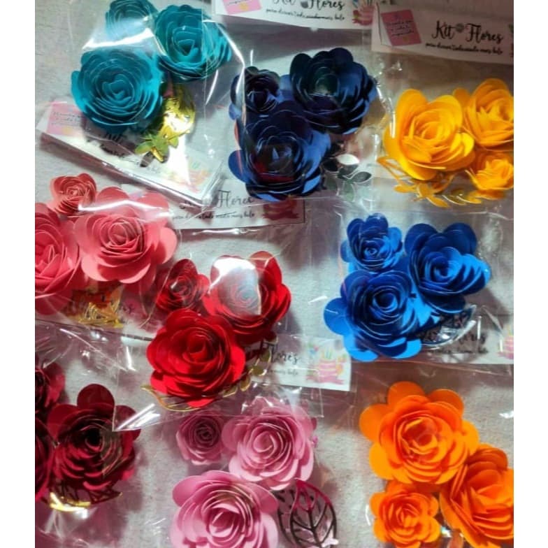 Flores para Bolo - Pacote com 3 Flores e 3 Folhas - ATENÇÃO*** LEIA A DESCRIÇÃO