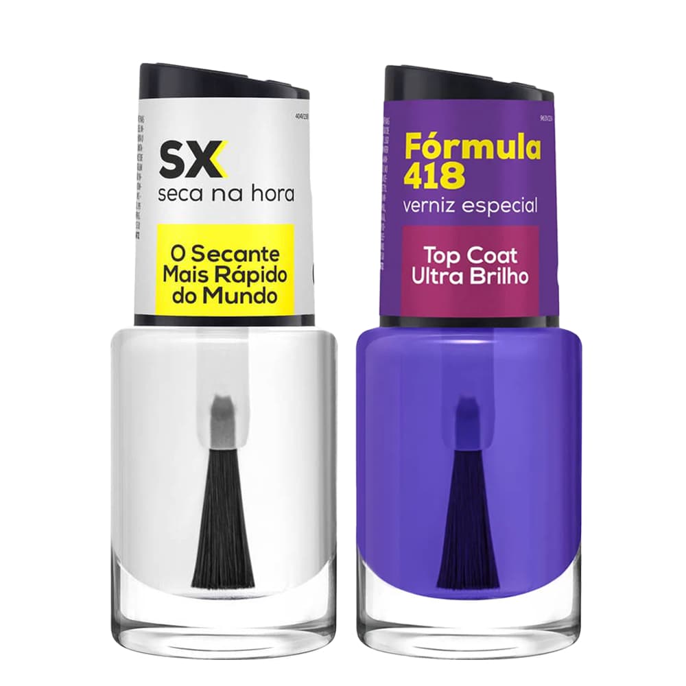 Base SX Ultra Secante + Base Top Coat Verniz Ultra Brilho 10ml Cora
