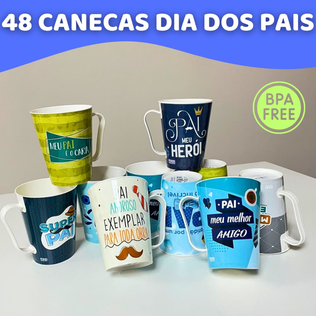 Kit  48 Canecas Dia dos Pais Presente Lembrança Copos Especiais Avôs 430ml Plástico Resistente