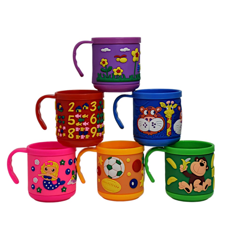 Copo Caneca Infantil Resistente Colorido e Divertido 200ml Plástico Emborrachado