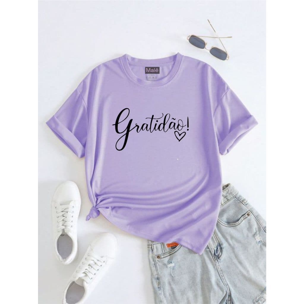 Camiseta Tshirt Feminina Gratidão Estampada Delicada Algodão Baby Look