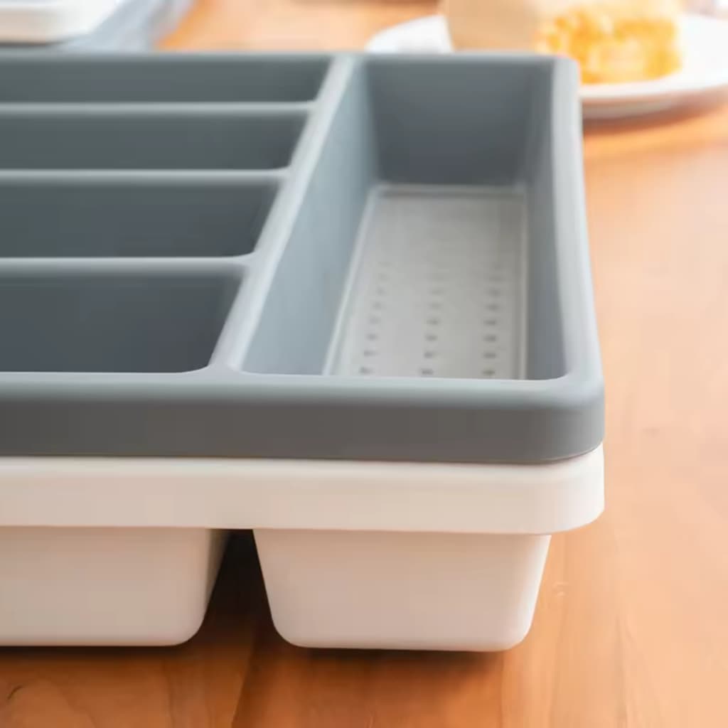 Porta Talher Organizador De Gavetas PP e Silicone Branco E Cinza Moderno Resistente e Luxuoso