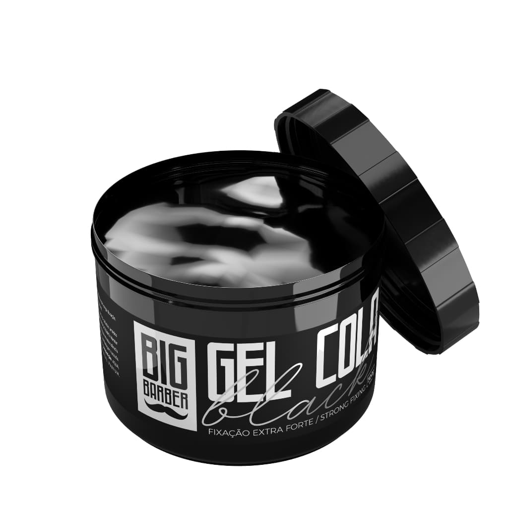 KIT GEL COLA BLACK 300 GRS BIG BARBER PIGMENTAÇÃO FIXAÇÃO EXTRA FORTE C/ 02 UNIDADES