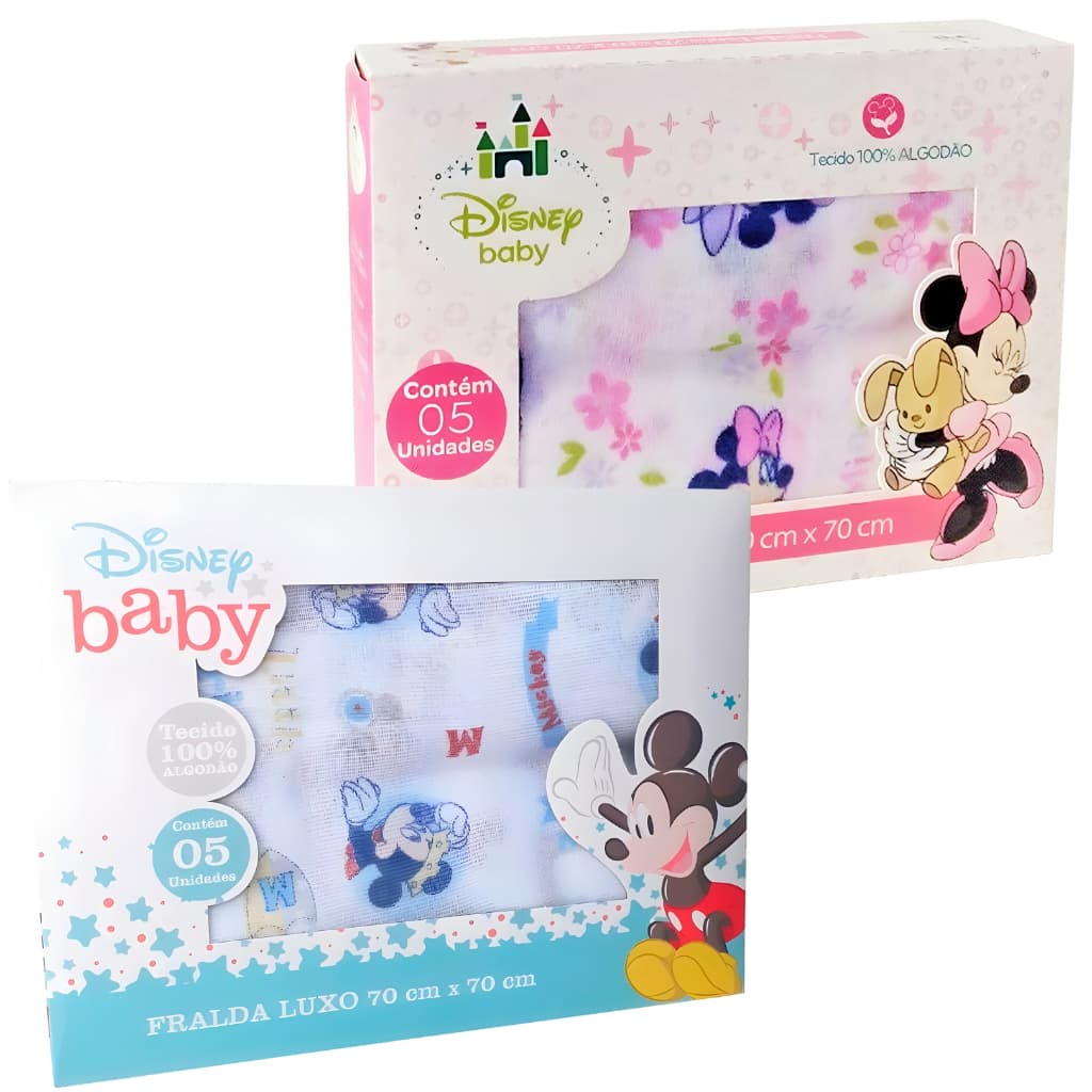 Fralda de Pano Estampada Disney Mickey e Minnie C/5