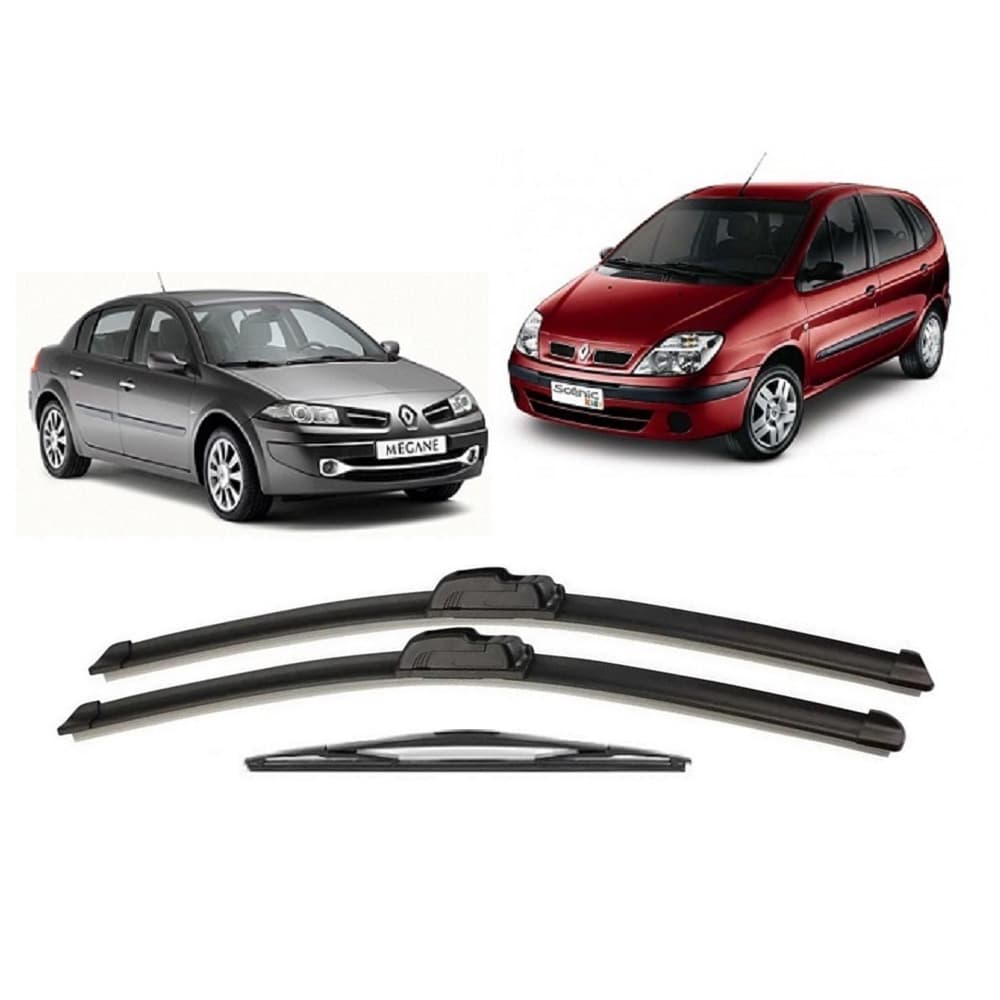 Kit 3 Palhetas Limpador de Parabrisa Dianteiro + Traseiro Renault Megane / Scenic ano 2000 ate 2011
