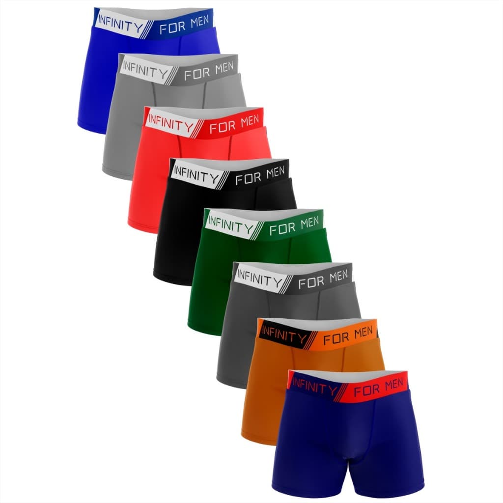 Kit 08 Cueca Box Boxer Infinity Lisas e Estampadas Masculinas Adulto