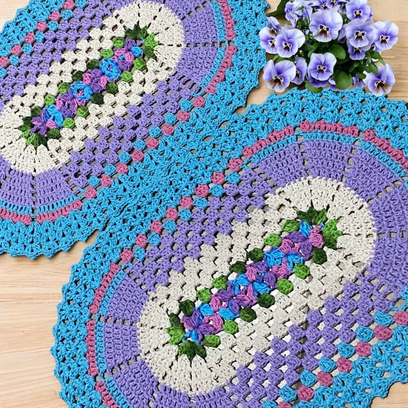 Kit de tapete em crochê com base de florzinha /2 peças feito à mão/porta de entrada, corredor e sa