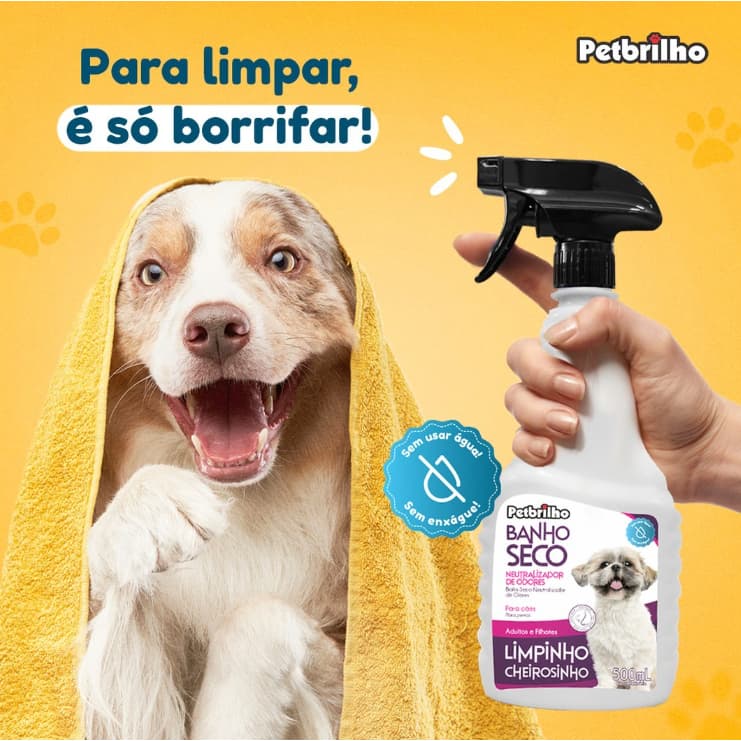 Banho A Seco Pet Cachorro Limpo E Cheiroso Sem Agua 500ML - PETBRILHO