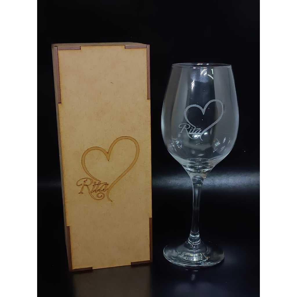 Kit Taça Barone para Vinho + Caixa em MDF Gravada a Laser