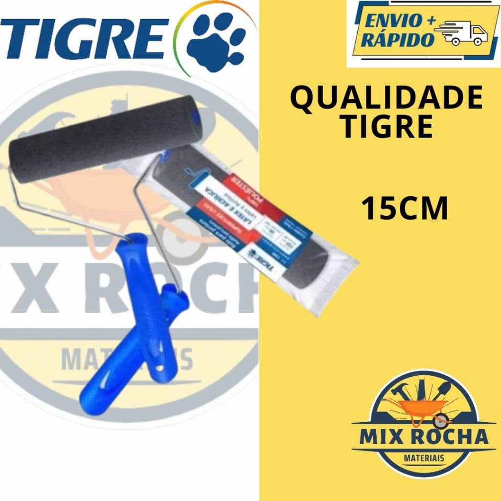 Rolo Rolinho para pintura Espuma Poliéster Cinza 15cm - Tigre